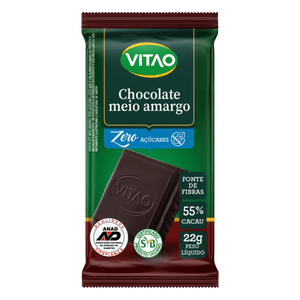 Chocolate Meio Amargo 55% Cacau Zero Açúcar Vitao Pacote 22G