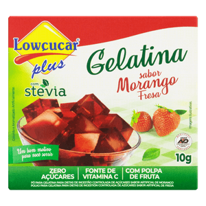 Gelatina Pó Com Stevia Morango Zero Açúcar Lowçucar Plus Caixa 10G