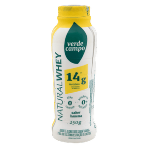 Iogurte Desnatado Banana Zero Lactose Verde Campo Natural Whey 14G De Proteína Frasco 250G