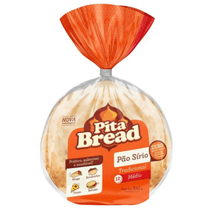 Pão Pita Bread 640g Sírio Médio Com 12 unidades
